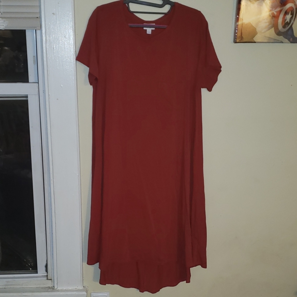LuLaRoe Solid Red Carly Dress L